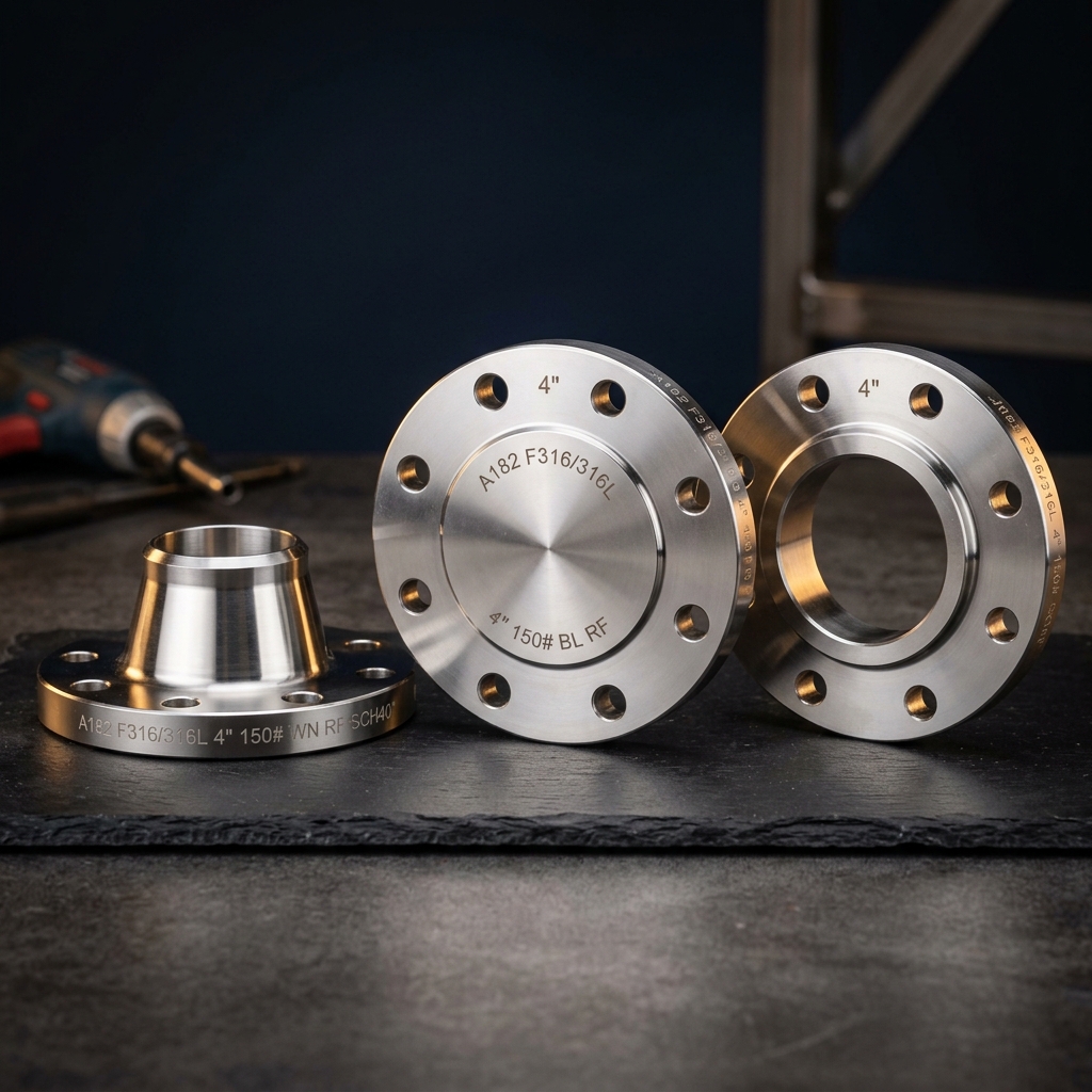 Stainless steel weld neck, slip on and blind flanges